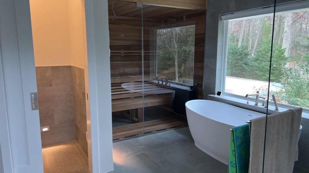 Custom cedar sauna bathroom remodel - Creatively Done Homes Improvements Inc. Custom Cedar Sauna Built into a Bathroom Renovation by Creatively Done Homes Improvements