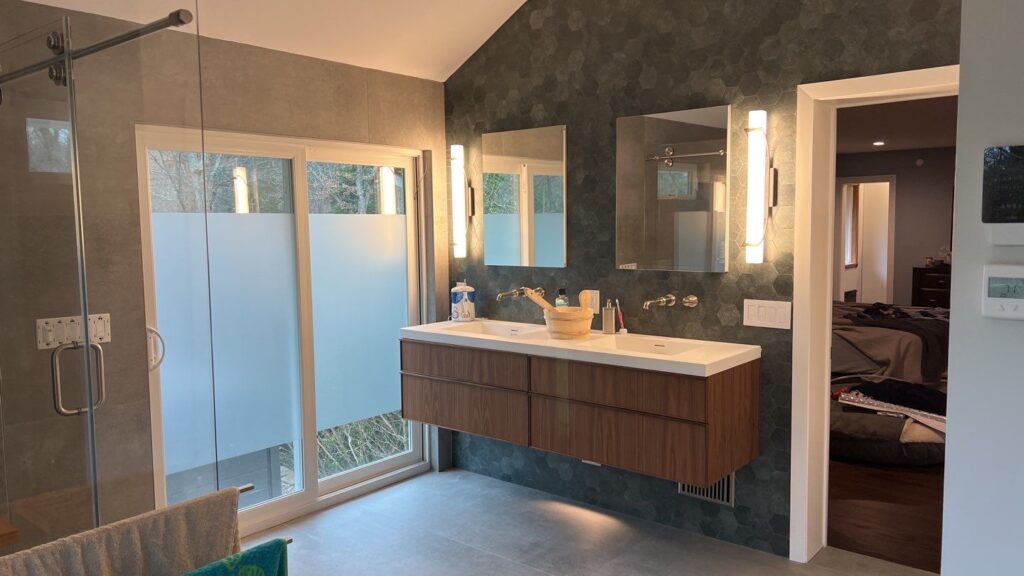 Freestanding vanity bathroom remodel - Creatively Done Homes Improvements Inc. Custom Freestanding Vanity Installed During a Bathroom Remodel by Creatively Done Homes Improvements