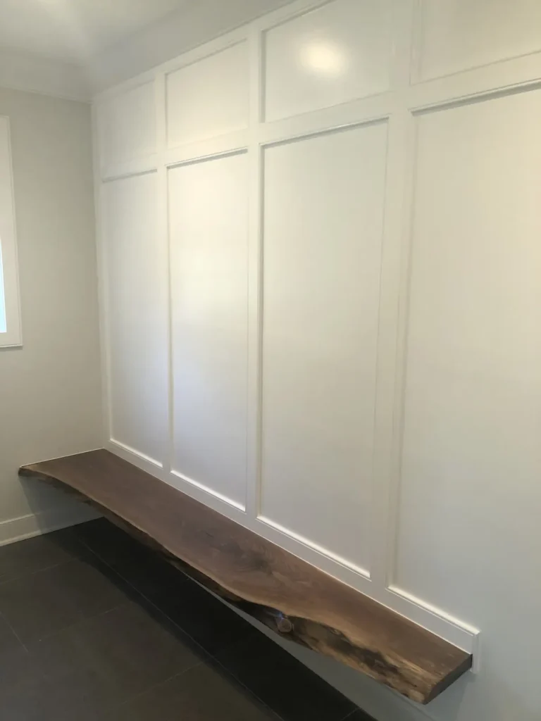 Custom Live Edge Wood Bench in Oyster Bay Nassau County by Creatively Done Homes Improvements